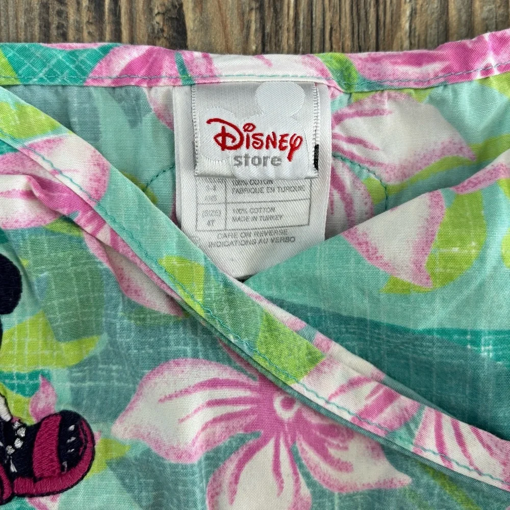 Vtg Disney Store Minnie Mouse Tropical Hawaiian Cotton Dress 4T Green Pink Y2K - Picture 3 of 11
